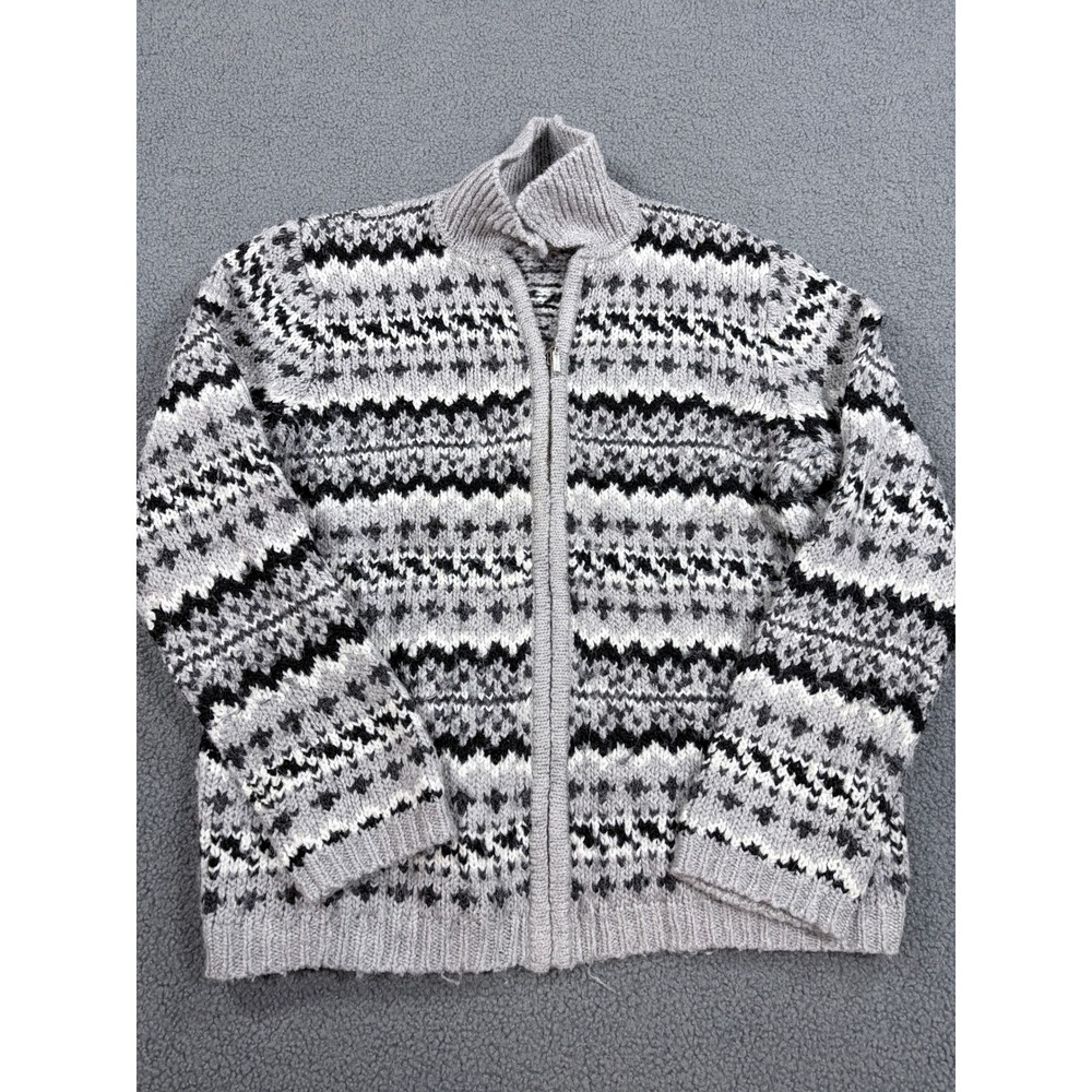 Casual Corner Annex Sweater Womens Medium Grey Fair Isle Zip Up Cardigan Petite